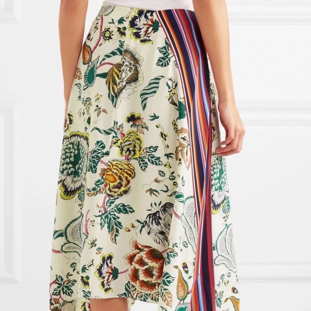 Tory Burch Marie Silk Skirt Floral Asymmetrical Handkerchief Midi Size 12 New